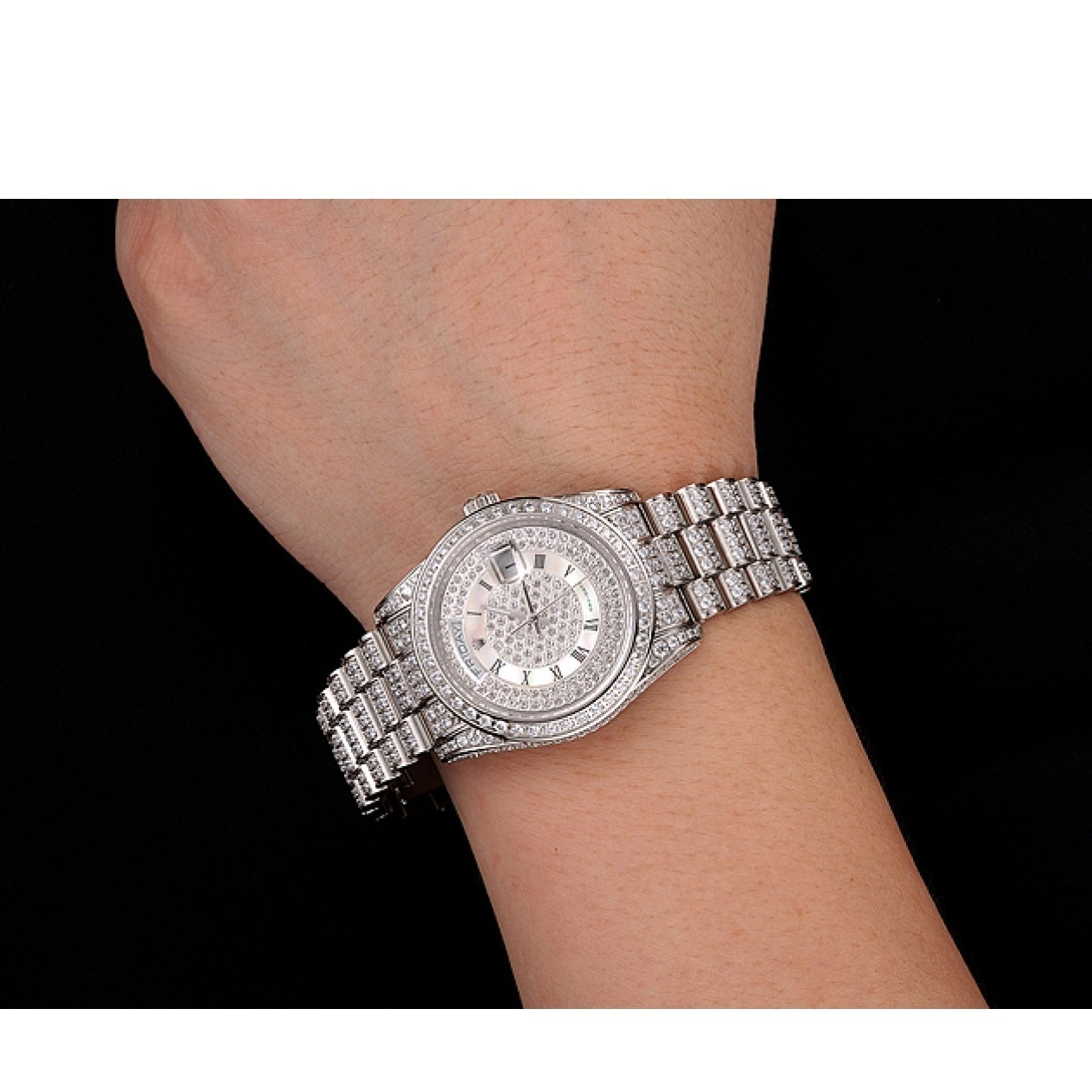 AAA Replica Watches Diamond Diamond Case Rolex Bracelet Diamond Dial Swiss Day-Date 1453950 Pave 0711